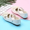 thumbnail image 4 of YHAJDS Girl's Leather Shoes Solid Color Pearl Design Soft Sole Casual Dance Flats, 4 of 5