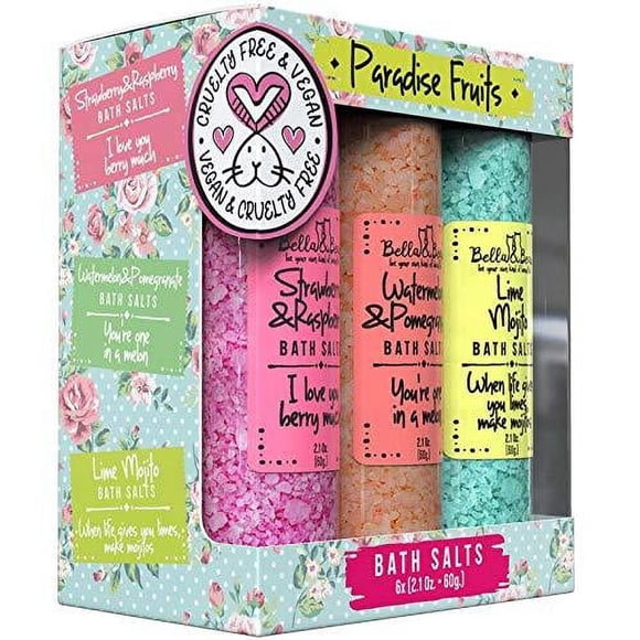 Bella & Bear Paradise Fruits Bath Salts, Foot Soak, Detox, Fruity Scents, Pack of 6, 2oz Set