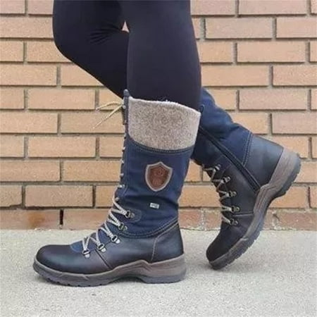 

UTTOASFAY Clearance Shoes Women Boots Womens Flats Lace-Up Leather Round Toe Low-Heeled Keep Warm Shoes Knight Boots Flash Picks