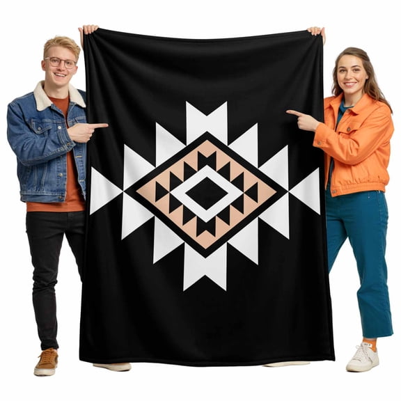 Triangle Combination Pattern Flannel Blanket for Bed,Travel and Camping, White Brown Black Retro Decor Super Soft Cozy Blanket for All Seasons 40"x50"
