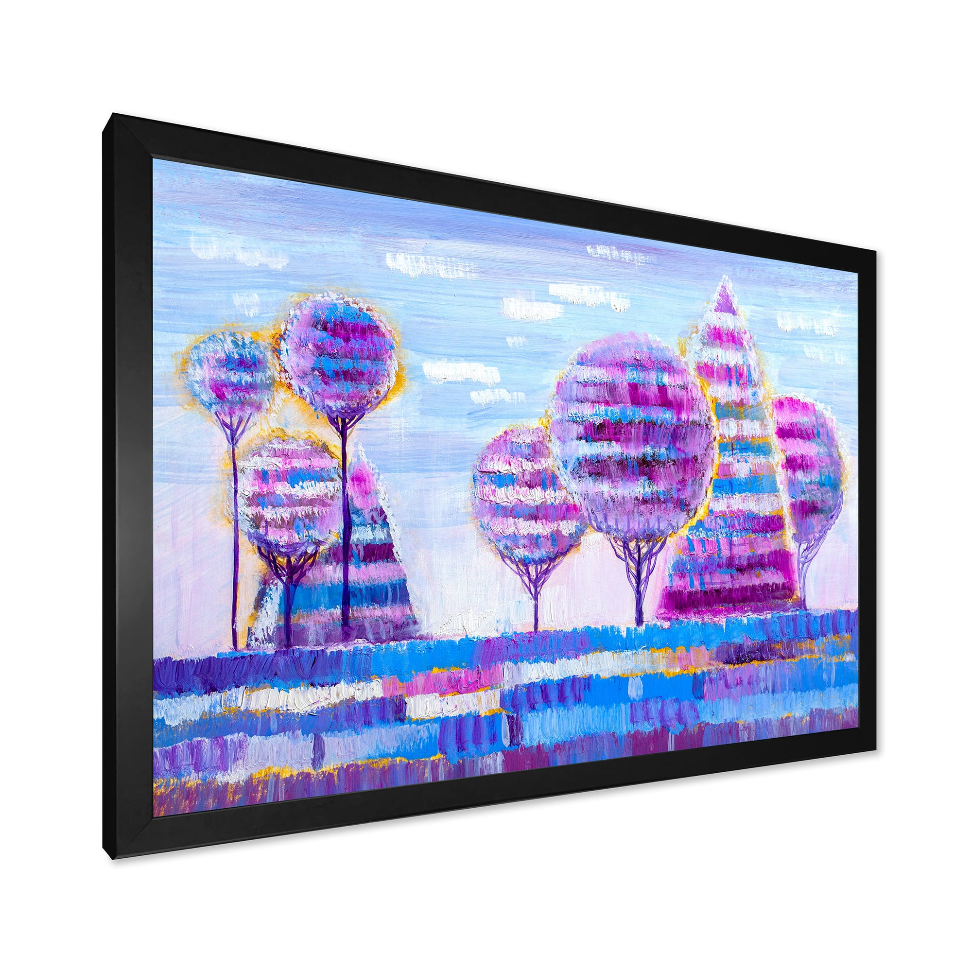 Designart 'Purple Coloured Tree Impression Landscape I' Modern Framed Art Print