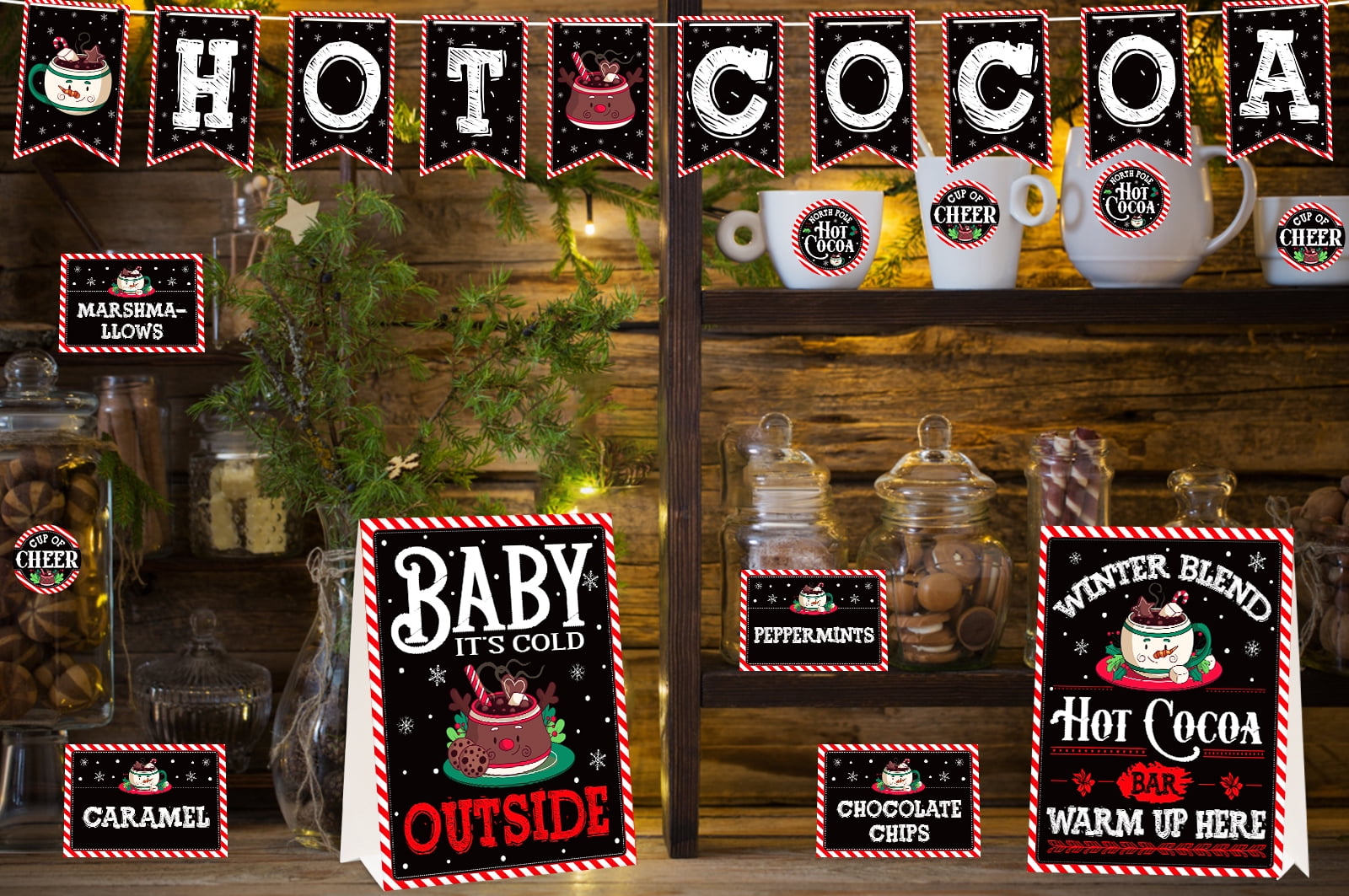 Hot Cocoa Bar Party Set – Deko, Teller, Tassen, Tischdecke Für Weihnachtsfeiern