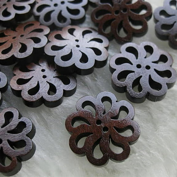 40Pcs Hollow Round 2-Holes Wooden Buttons
