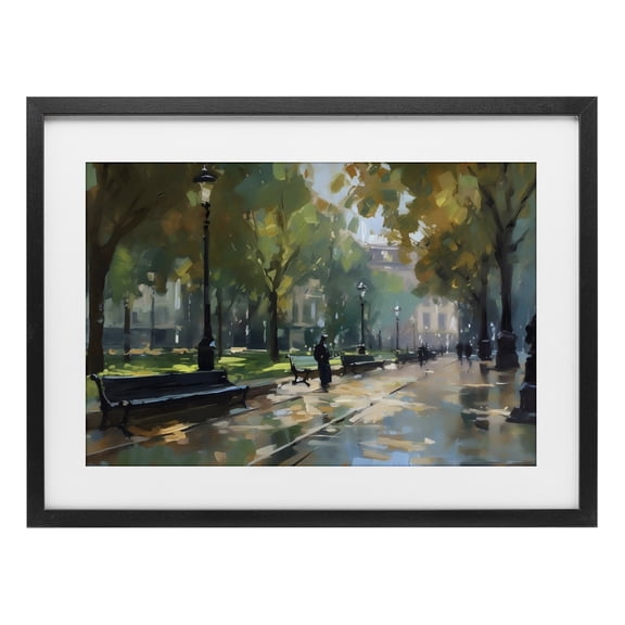 Stupell Industries Transitional Park Promenade on Rainy Day Black Framed Print Under Glass, 20 x 14, by Creative Studio