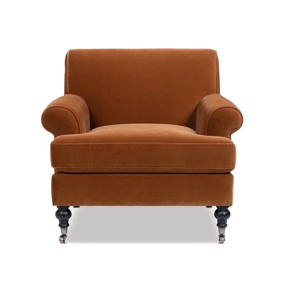 Alana 38" Lawson Accent Arm Chair Metal Casters, Burnt Orange Performance Velvet
