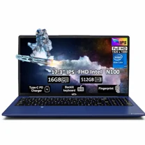 17.3" Laptop Intel Pentium 4 Cores N100(Beat i3-1115G4, Up to 3.4GHz) 16GB RAM 512GB SSD Computer with 65W Type-C Fingerprint Backlit Keyboard