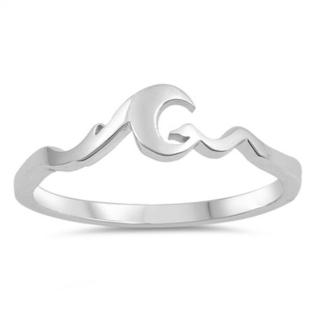 Moon Wave Ocean Dainty Simple Cute Ring New .925 Sterling Silver Band Size