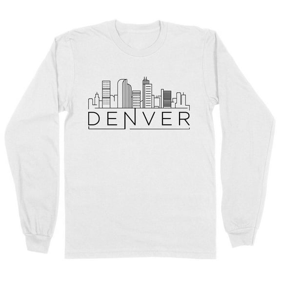 Skyline Denver Colorado Long Sleeve Shirt Unisex Large White