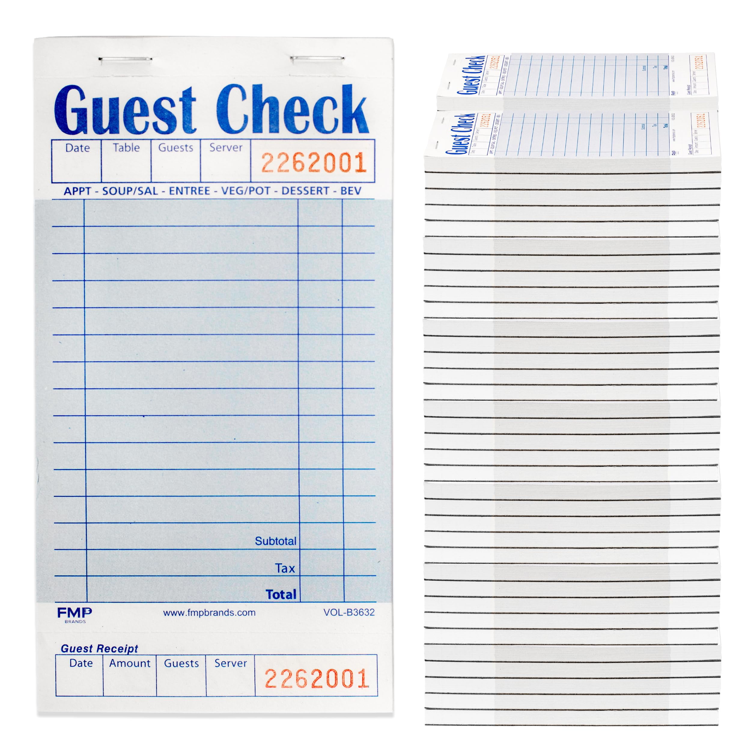 [50 Pads, 50 Sheets/Pad] Single Part Guest Checks Pad for Restaurants