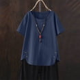 thumbnail image 3 of Linen Blend Womens Short Sleeve T-Shirts Round Neck Solid Tops Side Button Relaxed Fit Blouses Perfect Shirts for Daily and Work Wear, 3 of 8