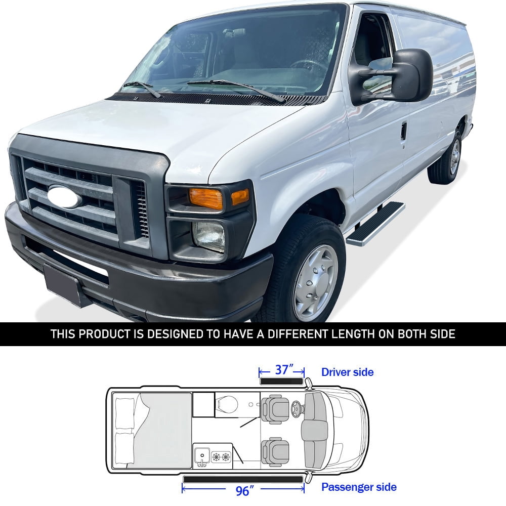 APS Running Boards 5 inches Silver Compatible with Ford Econoline 1999-2014 Full Size Van 3-Door 304 Stainless Steel (Nerf Bars Side Steps Side Bars)