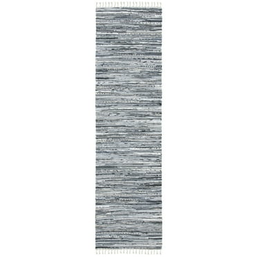 SAFAVIEH Rag Dania Striped Cotton Runner Rug, Grey, 2'3" x 9'