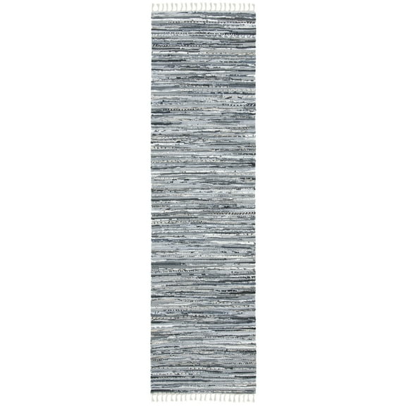 SAFAVIEH Rag Dania Striped Cotton Runner Rug, Grey, 2'3" x 8'