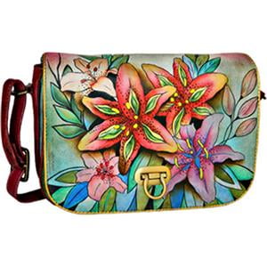Anuschka Flap Over Accordian Luscious Lilies Leather Women's Handbag