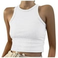 thumbnail image 1 of Hauts Courts Unis Débardeur pour Femme Couleur Sans Manches Col Rond Blouse pour Femme, 1 of 5