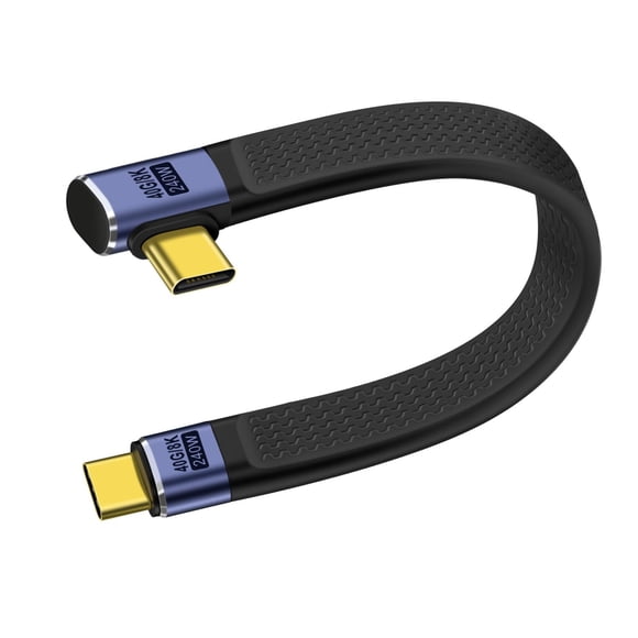 ABDFHE-Short Flat USB C Cable 40Gbps High Speed Short USB C Thunderbolt 4 Cable 240W 48V 5A Support Audio & Video 8K@60Hz, for Phones, Laptops, PC (Left Right Bent, 13 cm)