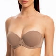 thumbnail image 3 of MELENECA Women's Stay Put Padded Cup with Lift Underwire Push Up Strapless Bras Brown 44B, 3 of 3