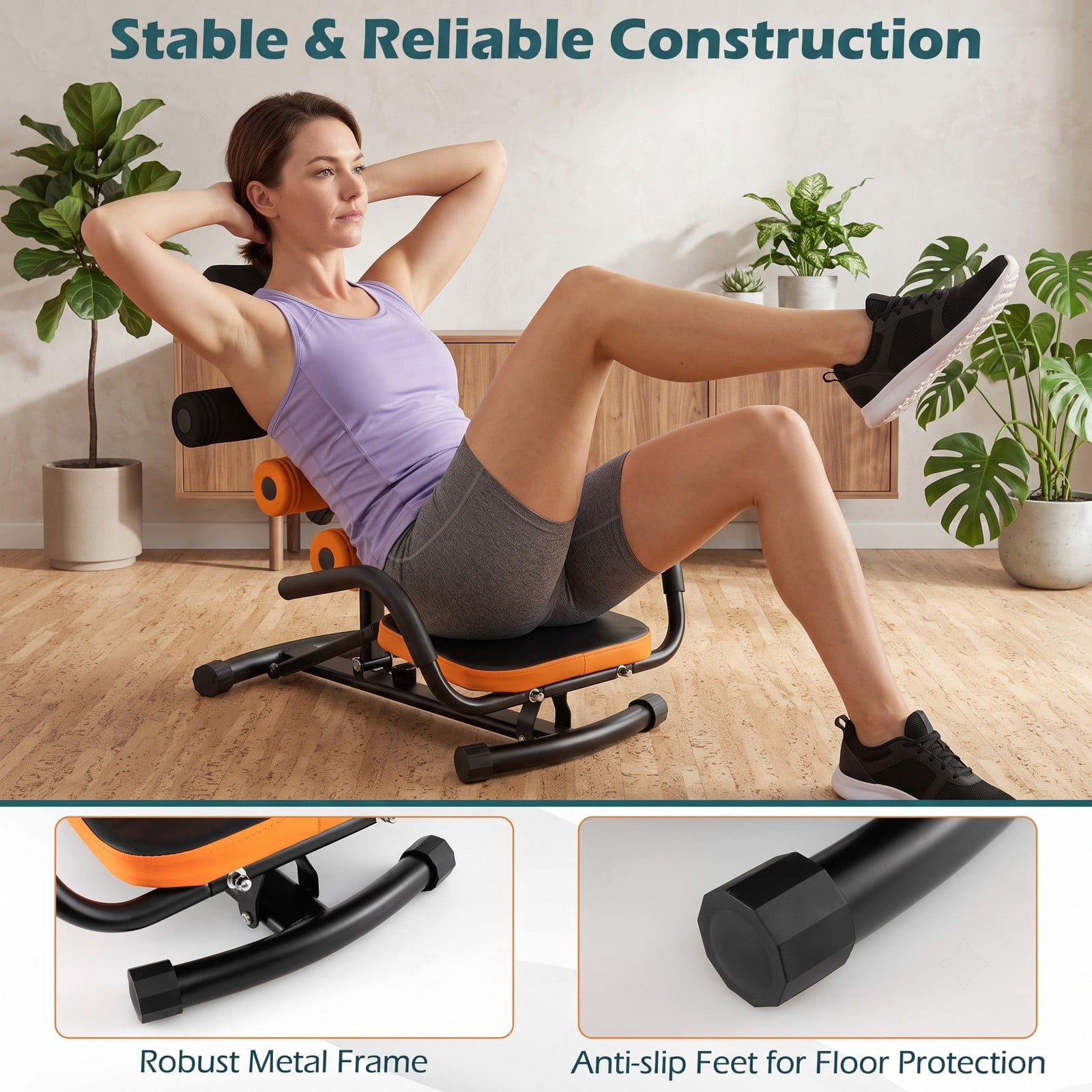 Airfind Abdominal Trainer Core Crunch Exercise Bench Machine, Adjustable Height Ab Twister Workout Equipment for Home Gym, Orange