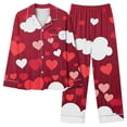 thumbnail image 6 of Moxiu Pajamas for Women Set Valentine's Day Long Sleeve Love Heart Print Satin PJ Sets Button-Down Pajama Sleepwear Loungewear 2025 Watermelon Red,M, 6 of 6