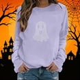 thumbnail image 3 of Dpjklzsn Women’s Halloween Rhinestone Ghost Sweatshirt, Loose Fit Long Sleeve Crewneck Pullover Top, Polyester Blend Casual Fall Shirt, 3 of 6