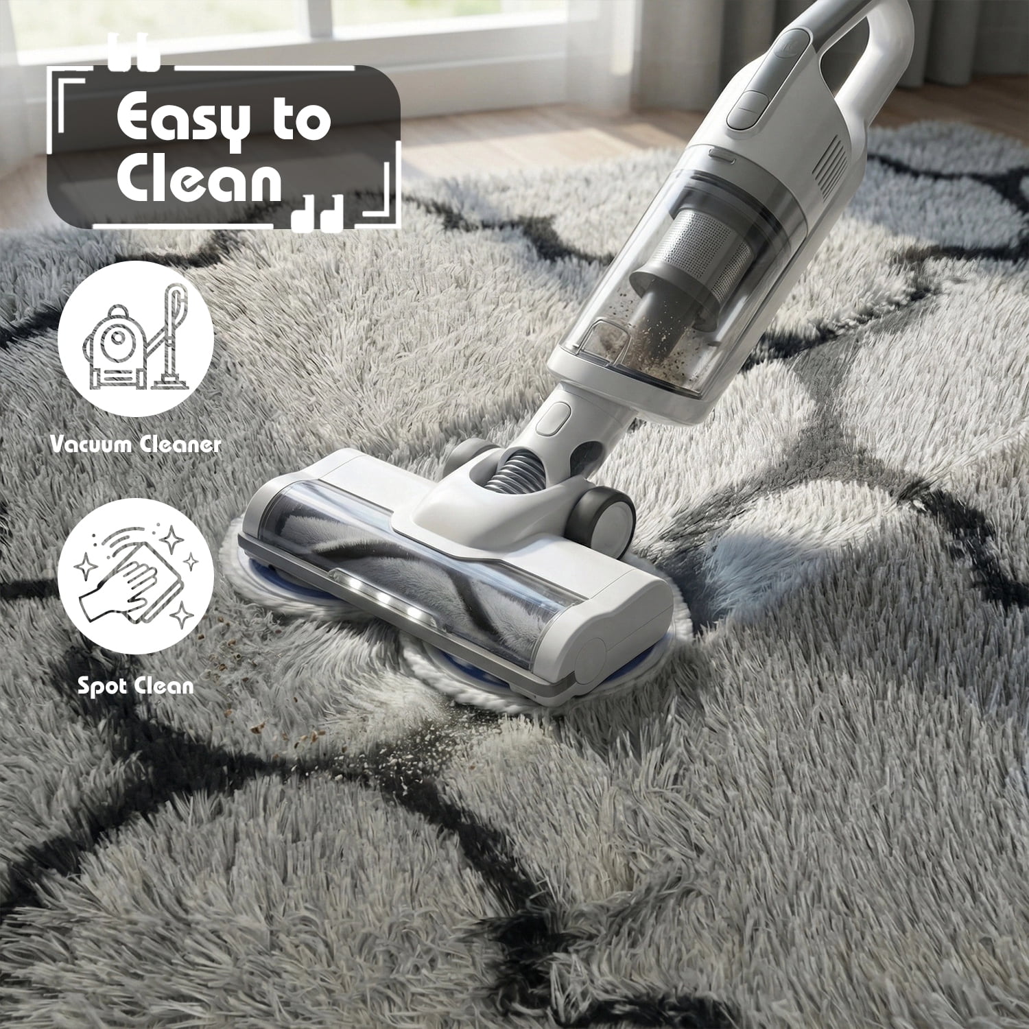 Pentantan Shag Area Rug, 5ft x 8ft Geometric Soft Fluffy Rugs for Living Room Bedroom Indoor Carpet, Gray & Black