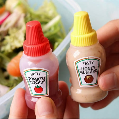 

2 Pieces Mini Ketchup Bottles 25ml Refillable Salad Dressing Tomato Ketchup Mayo Syrup Squeeze Containers Bottle Plastic Portable Squeezable Squirt Condiments Jars for Kids Adults Bento Box
