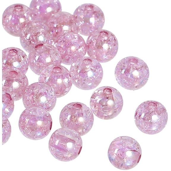 600 Round Acrylic Pastel Baby Pink Crackle AB Spacer Beads 8mm with 2mm Hole