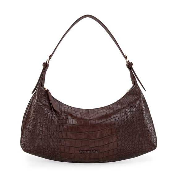 AOMRCOL Bags for Women Shoulder Trendy Purses Leather Clutch Purse and Handbags, Slouchy Spacious Brown Leather Purse Crocodile-Coffee