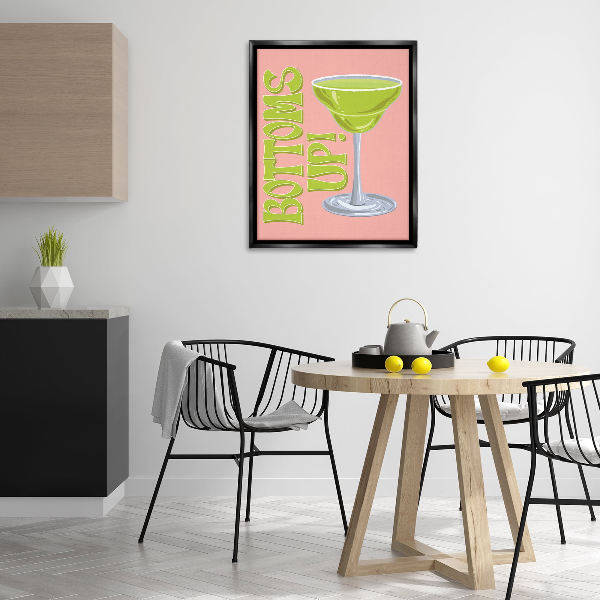 Stupell Industries Bottoms Up Cocktail Food & Beverage Painting Black Floater Framed Canvas Art Print Wall Art, 25 x 31