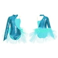 thumbnail image 4 of TiaoBug Kids Girls Sequins Feather Tulle Skirted Leotard Ballet Jazz Latin Dance Performance Costume Blue Green 8, 4 of 5