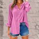 thumbnail image 2 of Talla grande Tops de tallas grandes,Blusa tipo túnica de lino con cuello en V para mujer, manga larga, corte holgado y bolsillo, top informal de verano, sopatenor, 2 of 9
