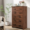 thumbnail image 5 of Costway 5 Drawer Chest Storage Dresser Tall Cabinet Organizer Bedroom Hallway Walnut, 5 of 11