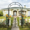 thumbnail image 3 of Metal garden Arch with door and plant box, garden trellis, outdoor lawn climbing plants, support rose vine plants, suitable for wedding arch, party decoration，86.6"H Blak, 3 of 6