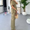 thumbnail image 4 of Women's Drawstring Casual Cargo 2-Piece Set,Women Casual Drawstring Waist Shirt Straight Pants Set, 4 of 8