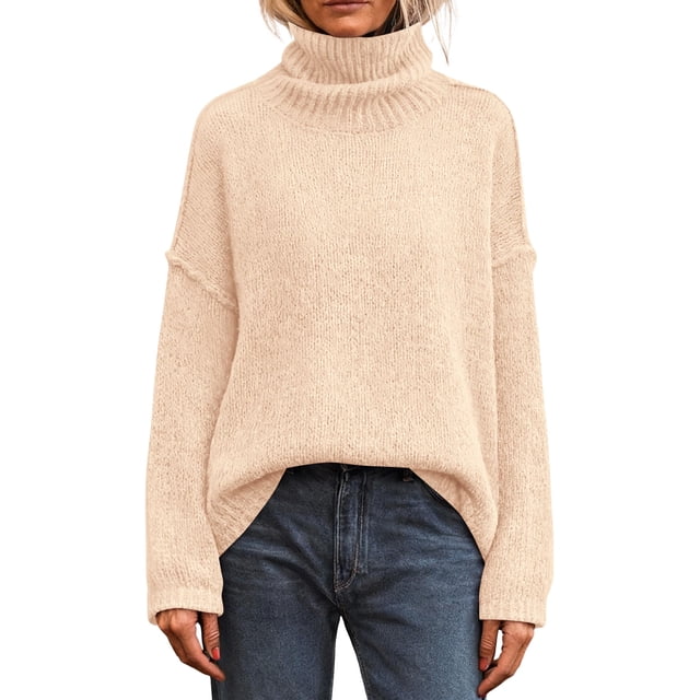Suéter PRETTYGARDEN 2025 Cuello Alto Oversize Albaricoque Talle S