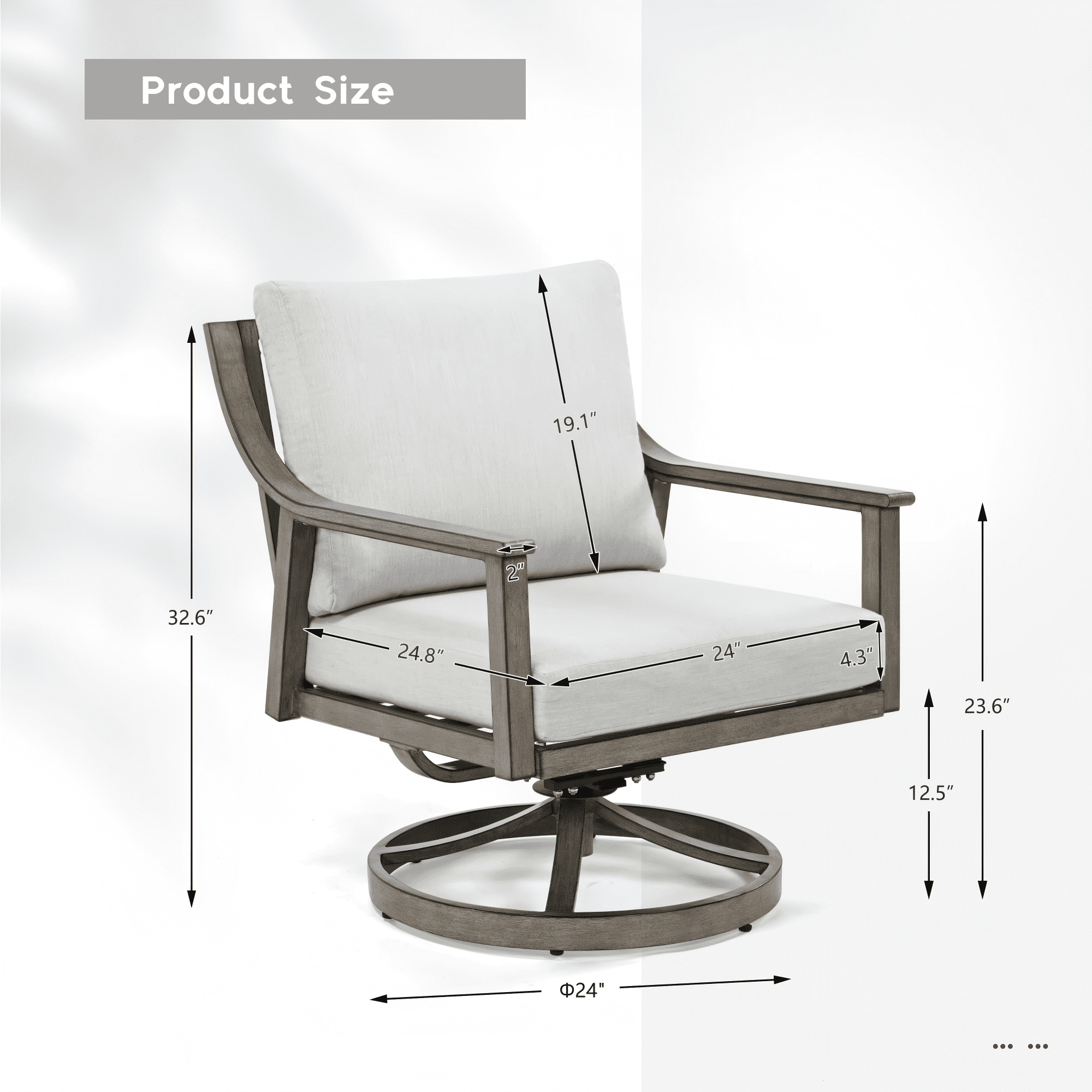 Patio Swivel Chair Outdoor Aluminum Armchair 360 Degree Rotating Sofa Chair with Thick Cushion Patio Seating for Deck Porch Backyard, White