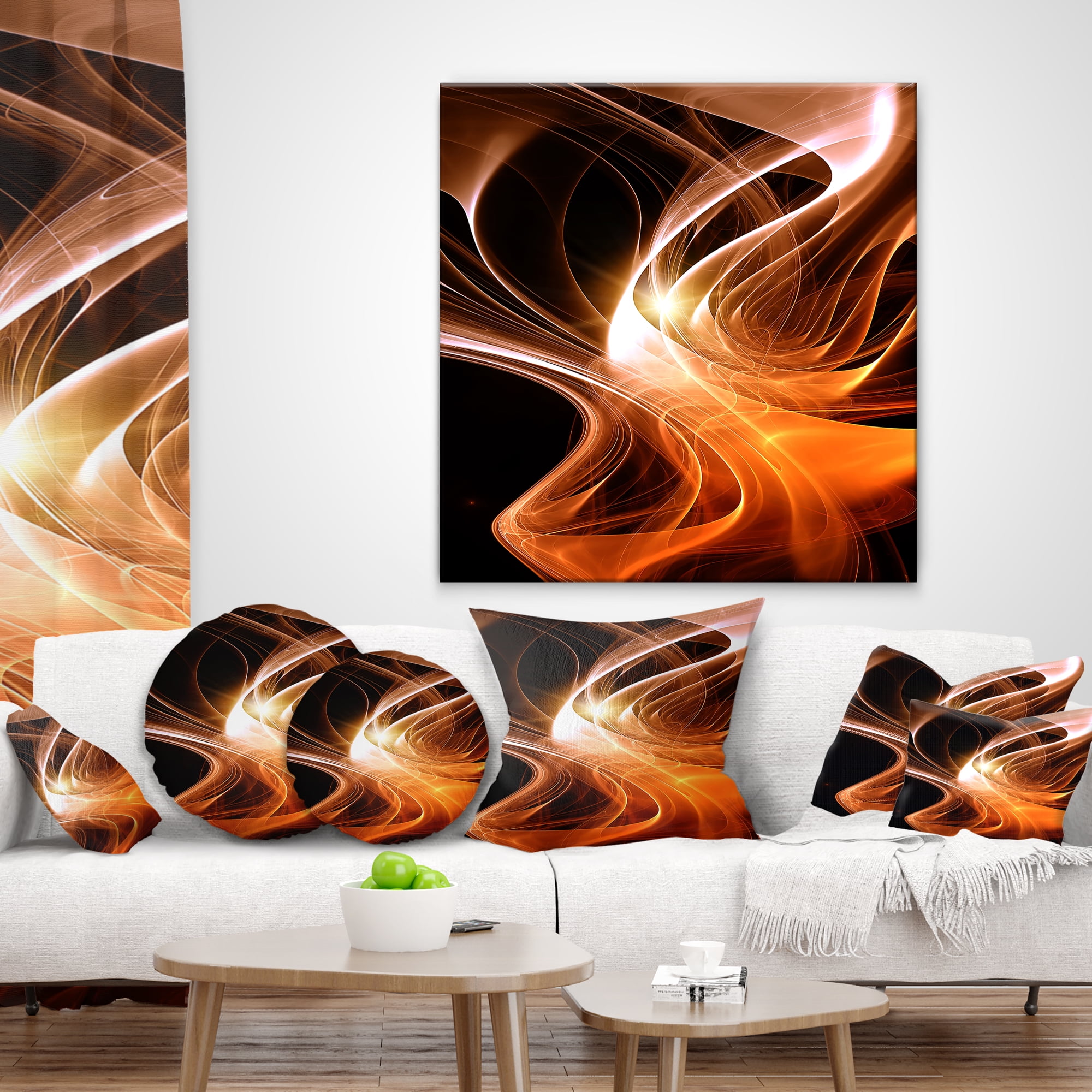 Designart Orange 3d Shaped Fractal Design - Contemporary Abstract Throw Pillow - 18x18
