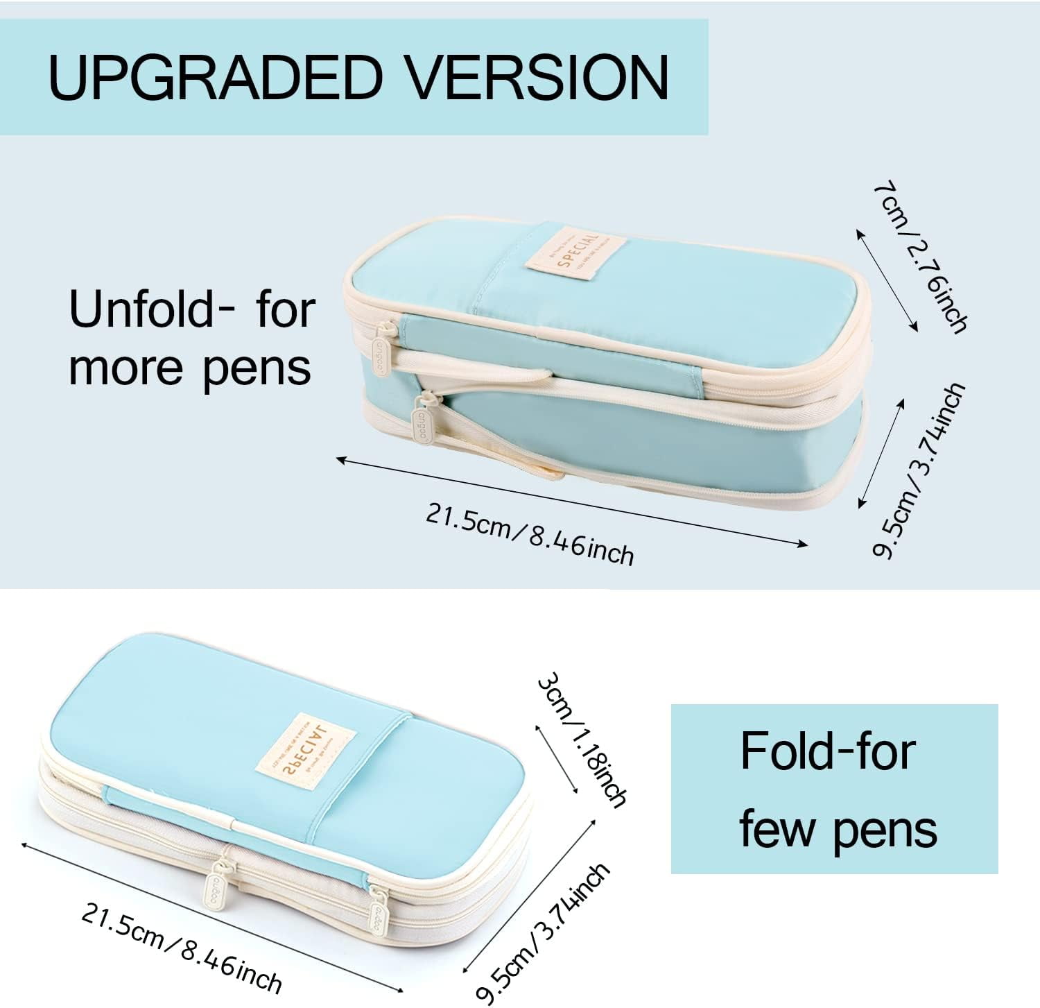QCQHDU Big Capacity Pencil Pen Case Simple Stationery Bag College Office Organizer Blue