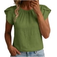 thumbnail image 3 of Women's Linen Tops Ihhxva Crew Neck Short Sleeve 2-in-1 Pleated Stretchable Cotton-Linen Flutter Sleeves Lightweight Casual Tunic Top S-3XL, 3 of 9