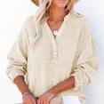 thumbnail image 5 of Qwertyu Womens Gauze Shirts Summer Casual Button V Neck Long Sleeve Shirts Oversized Solid Color Blouses Tops Beige 2XL, 5 of 6