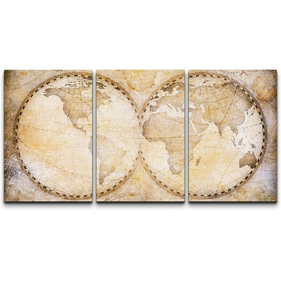 wall26 Canvas Print Wall Art Set Retro Vintage Antique Globe Style Map Global Country Illustrations Modern Decorative International Educational for Living Room, Bedroom, Office - 16"x24" x