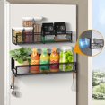 thumbnail image 3 of Estante magnético para especias para refrigerador, paquete de 2 estantes organizadores de condimentos para refrigerador con imán extraíble y ganchos, almacenamiento de especias para cocina, 3 of 7