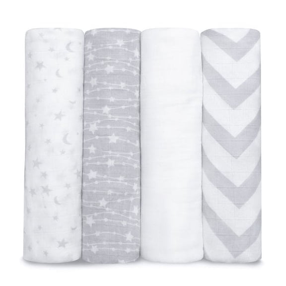 Comfy Cubs Muslin Swaddle Blankets - Neutral Receiving Blanket, Wrap for Boys & Girls (Grey)