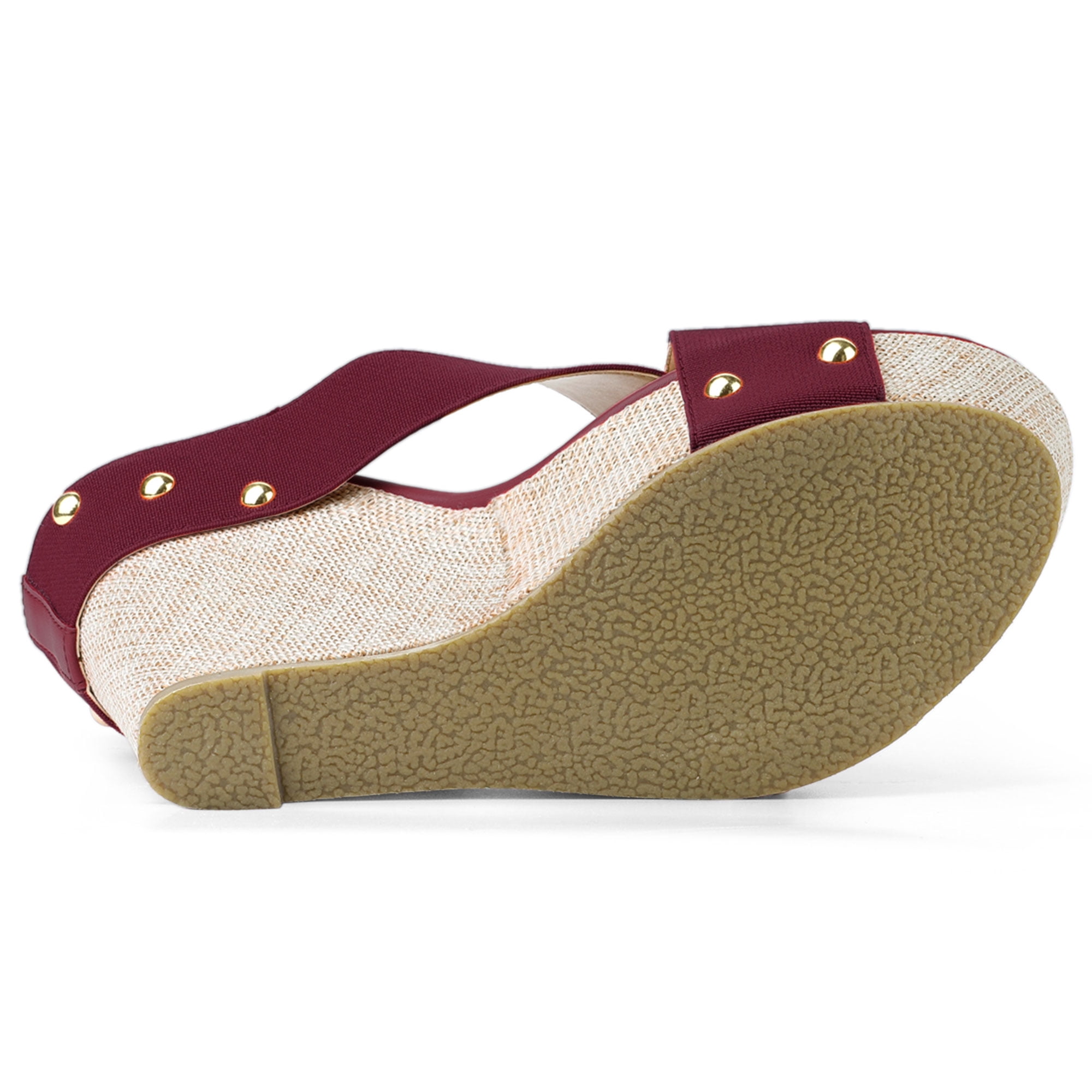 DARING DIVA Women's Stylish Open Toe Linen Platform Slide Wedge Sandals Burgundy 7.5