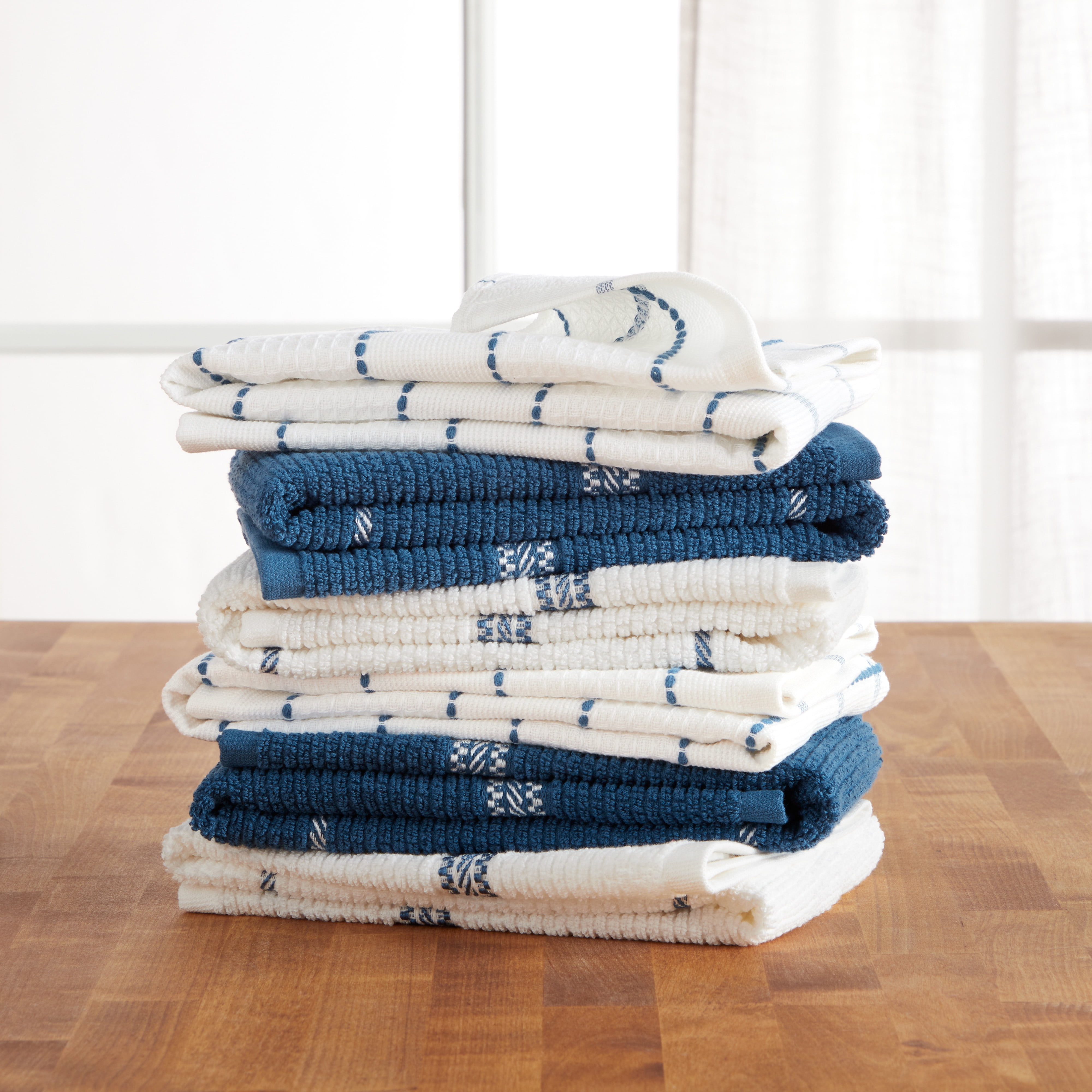 Martha Stewart Kitchen Towels Set Of 3 dish hand 2 Blue Pine Trees 1 Solid  White
