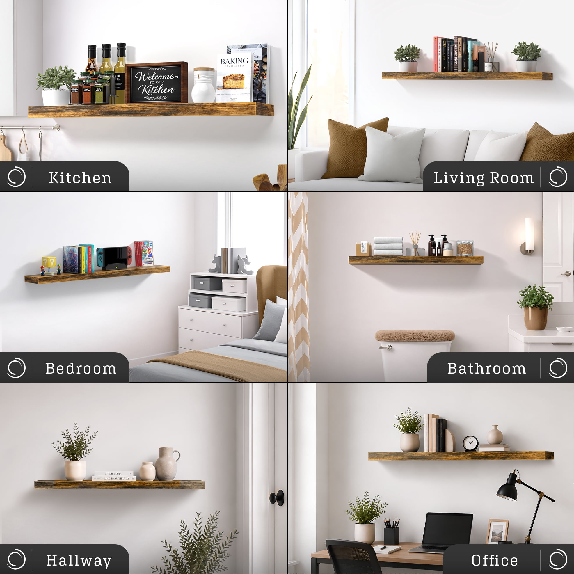 Sorbus 47" Floating Wall Shelf, Brown, Invisible Brackets, Bathroom, Bedroom & Home Decor