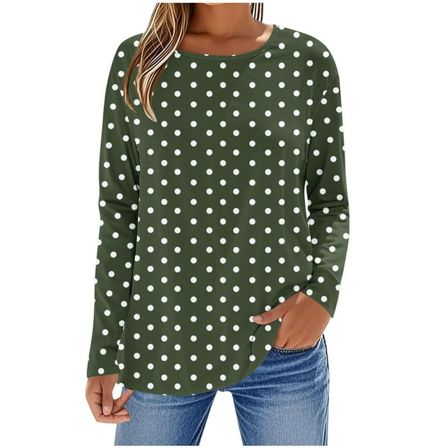 Enjoytime Hauts Tendance pour Femmes Blouse à Manches Longues Col Rond Imprimé Mignon Chemise Décontractée d'Automne
