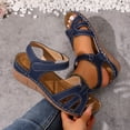 thumbnail image 4 of Walking Sandals for Women Trendy Crooss Strappy Open Toe Wedges Comfy Arch Support Orthopedic Shoes Ankle Strap Summer Heels Navy Size 8.5, 4 of 7