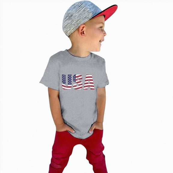 dmqupv USA 4th of July Shirt Boys 4th of July Shirts American Flag T Shirts Kids Patriotic Tops Tees Grey,5 Years