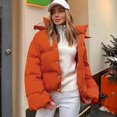 thumbnail image 2 of Vedolay Winter Coats for Women Button Plush Tops Hooded Loose Cardigan Coat Winter Jacket Orange,M, 2 of 5